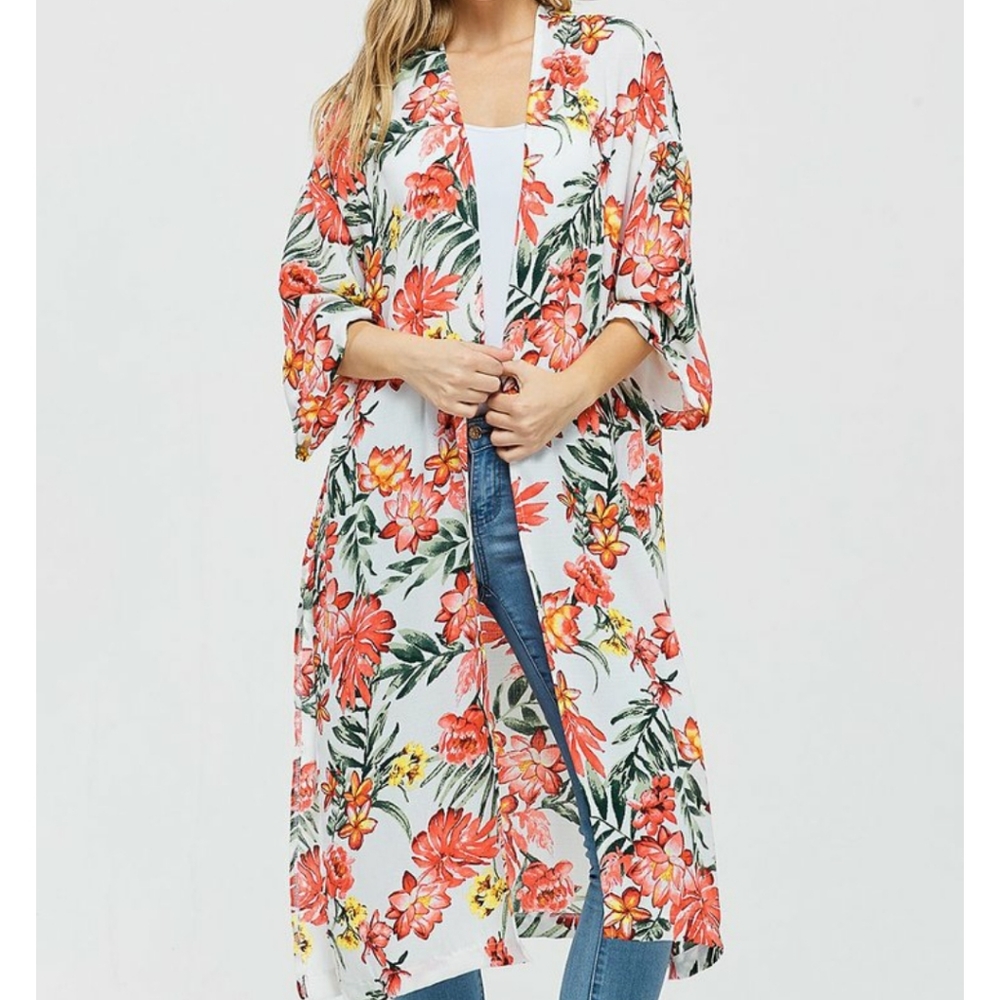 🌿 Brand new floral open front side-split duster/kimono
